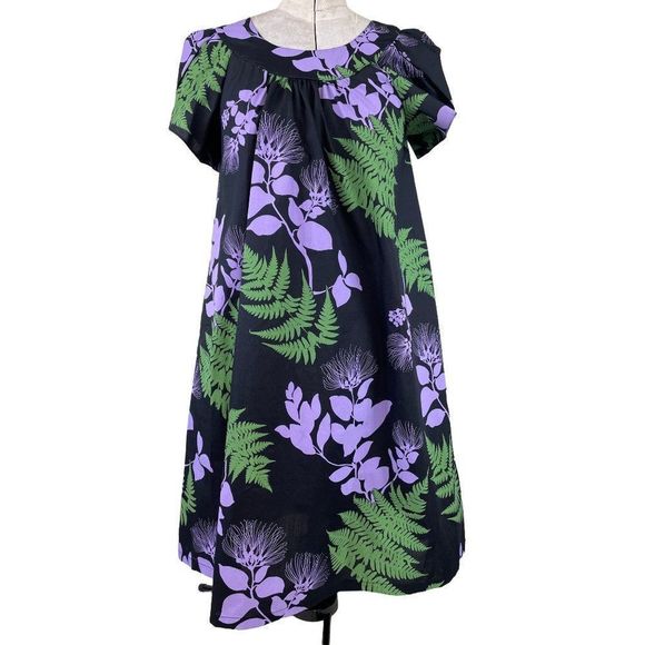 Vintage Dresses & Skirts - Volup! Vintage Bishop St. Made in Hawaii Black Purple Green Cotton Blend MuuMuu